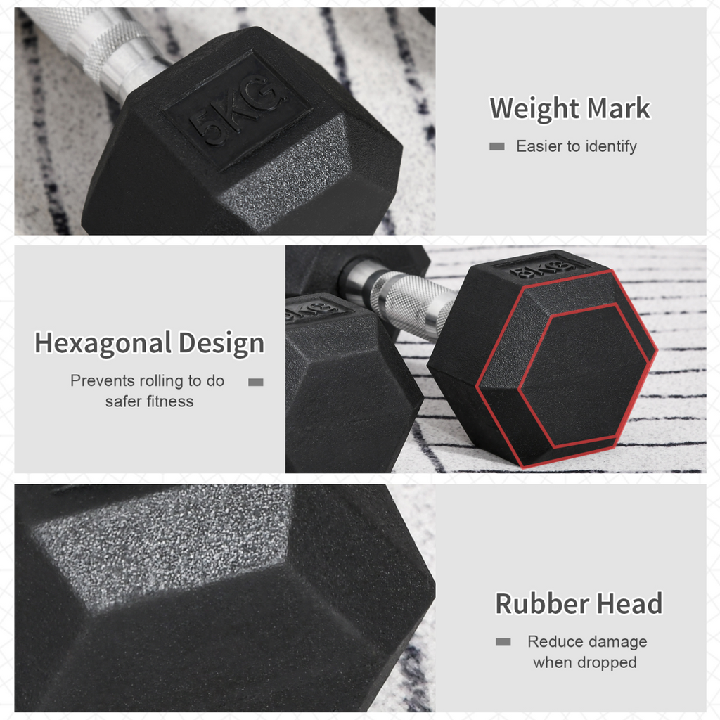 Hexagonal Dumbbells Kit Weight Lifting Exercise for Home Fitness 2x5kg