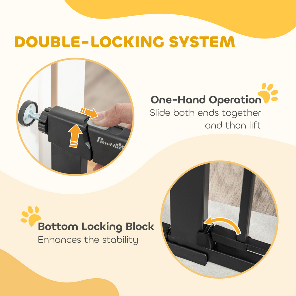 75-103 cm Extra Wide Pet Safety Gate, Stair Pressure Fit, Double Locking, Black