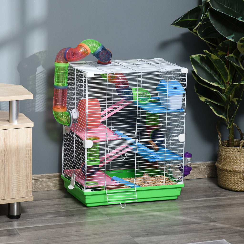 5 Tier Hamster Cage Carrier Habitat Small Animal House with Exercise Wheels Tunnel