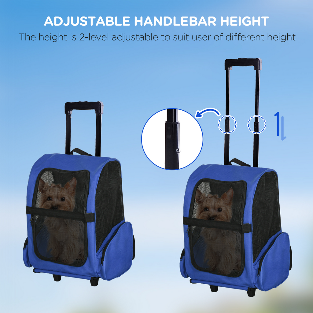 Pet Travel Backpack Bag Cat Puppy Dog Carrier with Trolley and Telescopic Wheel