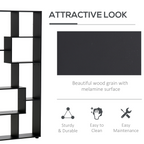 178cm 8-Shelf Bookcase with Melamine Surface Foot Pads Black Multipurpose 8-Grid