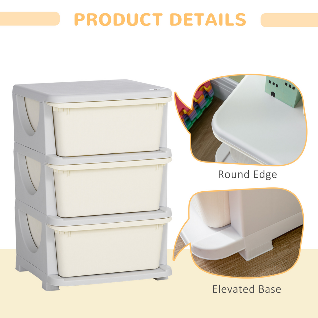 Kids Storage Unit with Three Drawers Three-Tier Chest Vertical Dresser