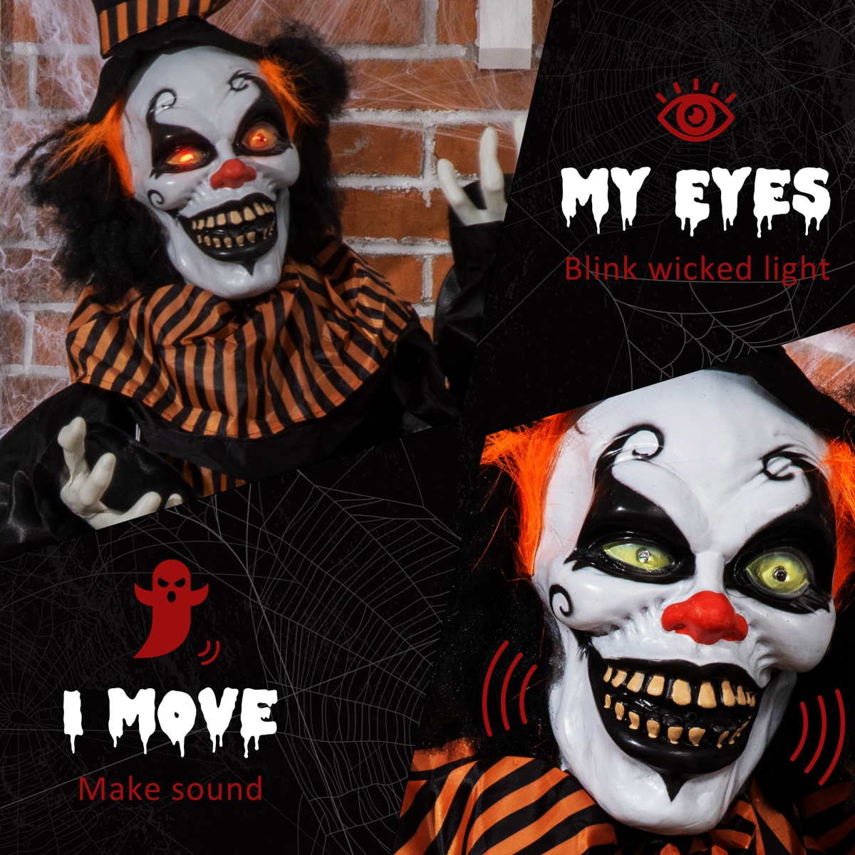 Talking Halloween Circus Clown with Light-Up Eyes — 67in