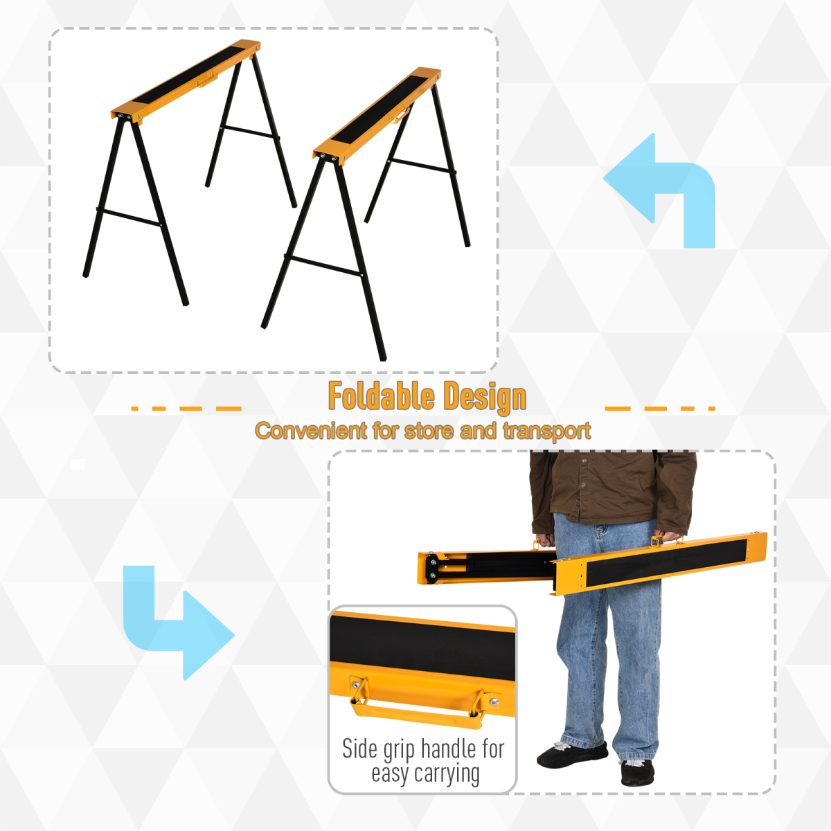 Steel Non-Slip 2-Peice Saw Horse Black/Yellow
