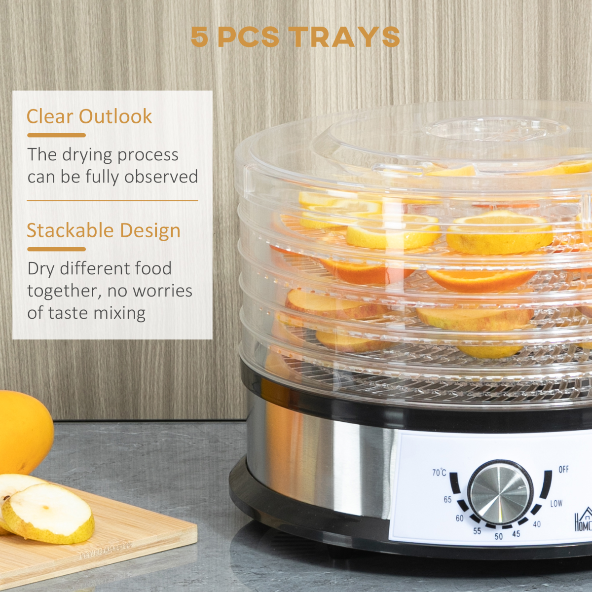 5-Tier Food Dehydrator — 250W, Silver