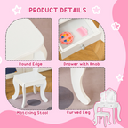 Kids Vanity Table & Stool Girls Dressing Set with Rotatable Mirror Drawer