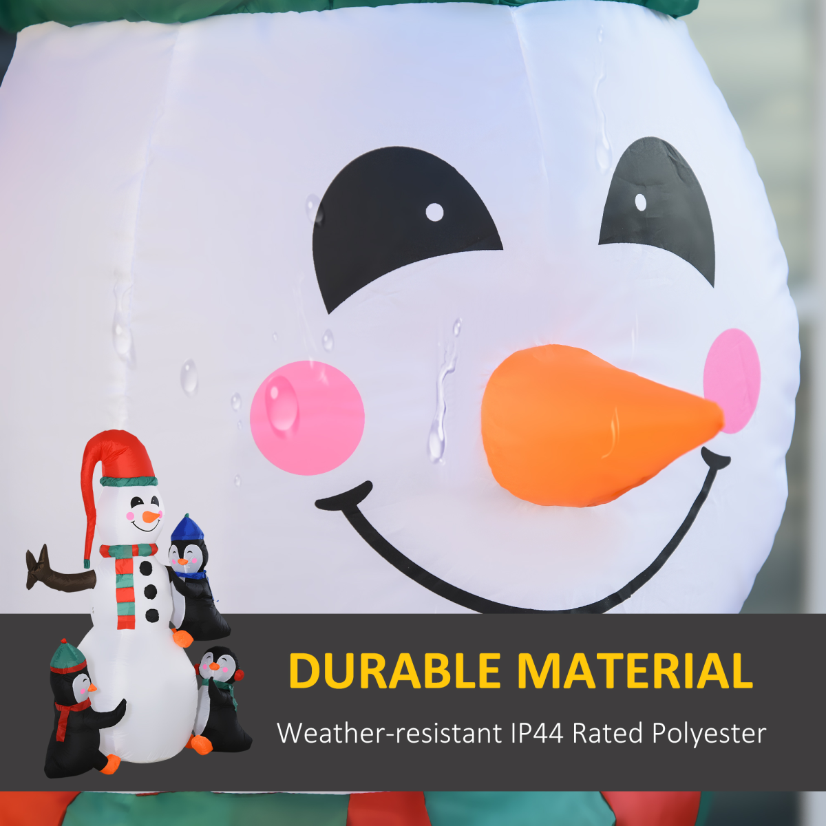 6ft Inflatable Christmas Snowman with Three Penguins LED Outdoor Yard Deco