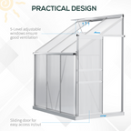 6 x 4ft Polycarbonate Greenhouse Aluminum Roof Vent, Rain Gutter Sliding Door