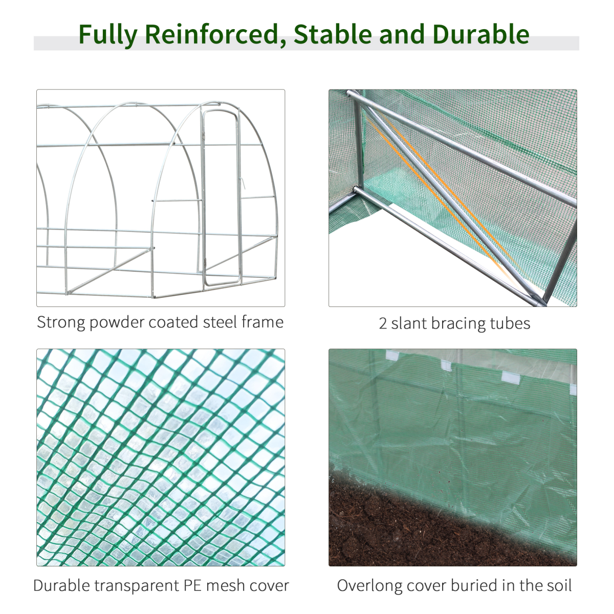 6 x 3M Reinforced Walk-in Polytunnel Garden Greenhouse Steel Frame