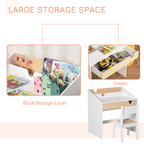 Two-Piece Kids Desk and Chair Set Children Study Table with Storage