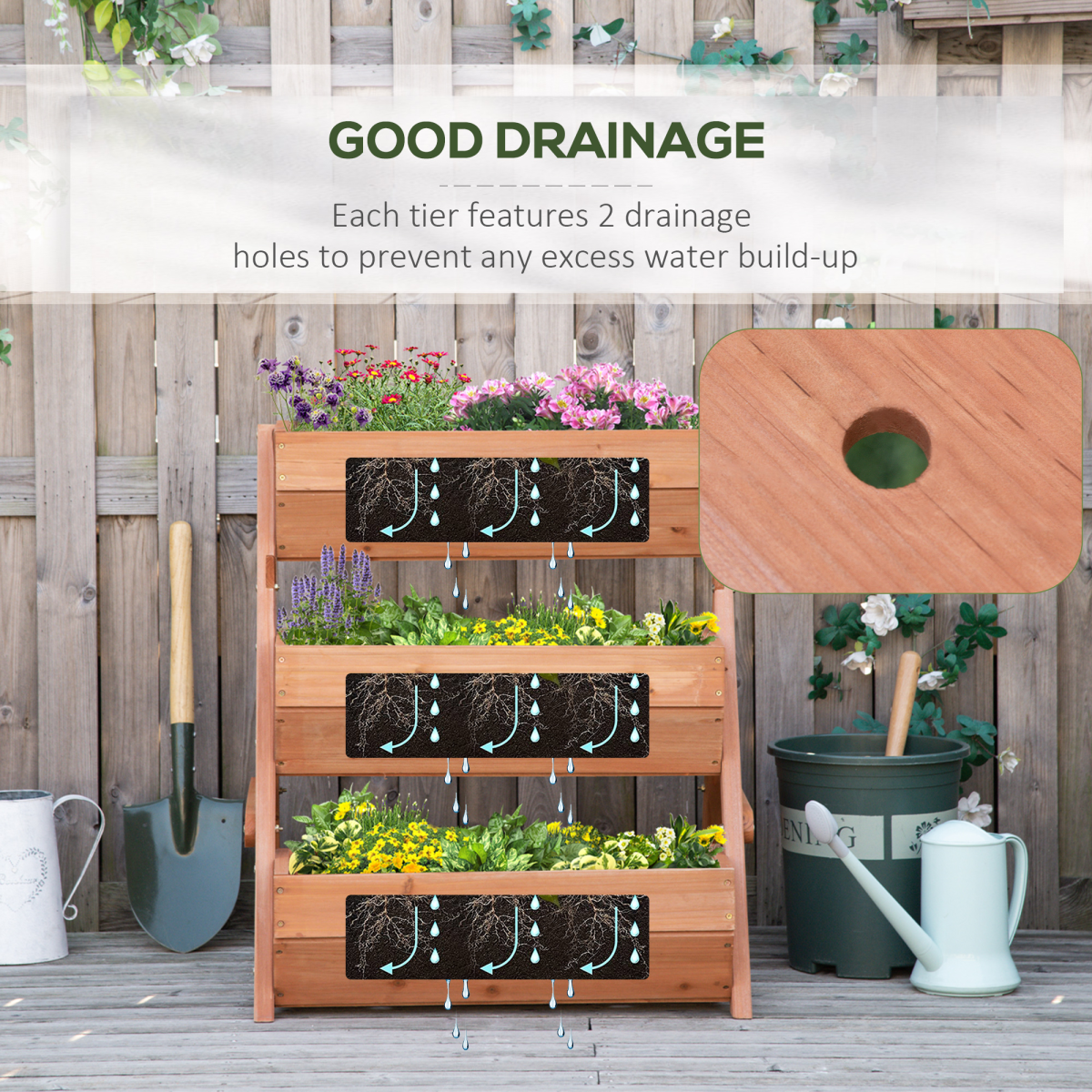 Outsunny Three-Tier Wooden Raised Garden Bed — Brown