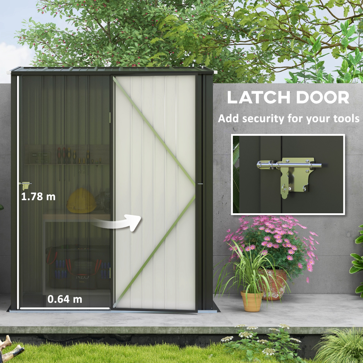 Outdoor Storage Shed Steel Garden Shed with Lockable Door for Backyard Patio Lawn