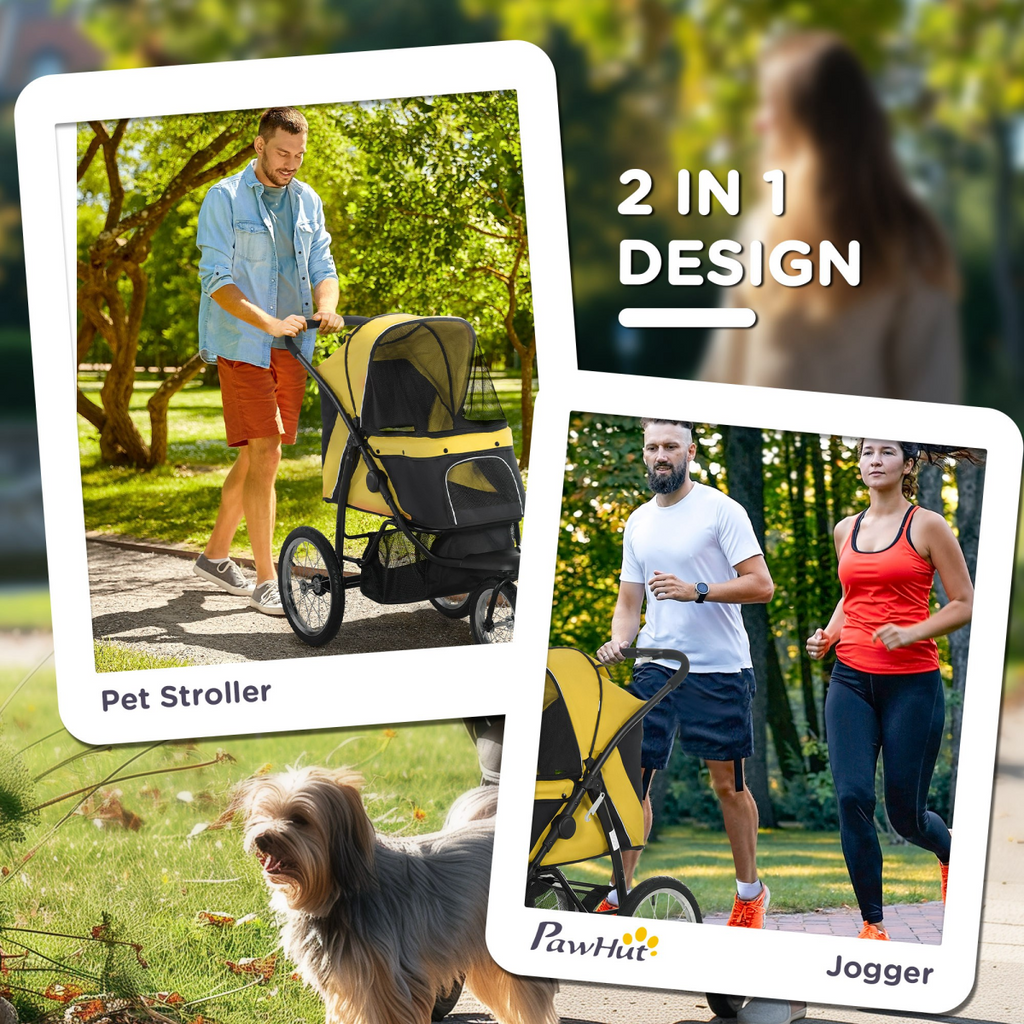 PawHut 3 Wheel Pet Stroller, for Medium Small Dogs, Foldable Cat Pram - Yellow