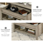 Lift Top Coffee Table w/ Hidden Storage Compartment & Shelves Oak