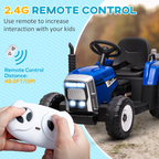 Ride on Tractor with Detachable Trailer, Remote Control, Music - Blue