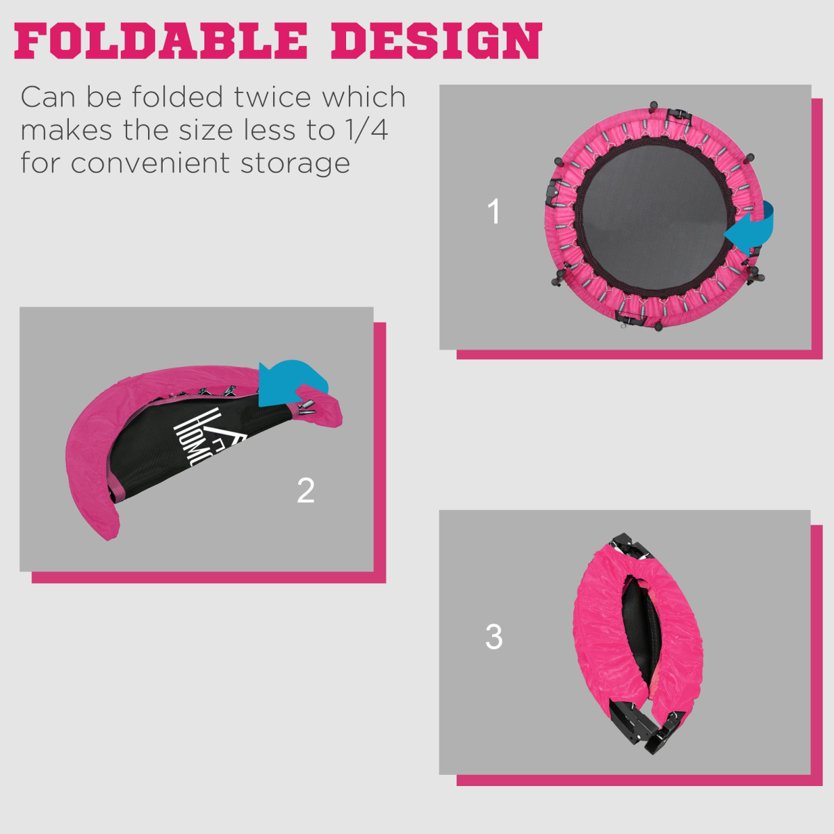 40" Foldable Mini Fitness Trampoline w/ Foam Handle, Pink