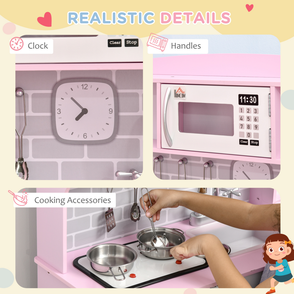 Kitchen Set for Kids W/ Lights Sounds, Microwave, Sink, for Aged 3-6