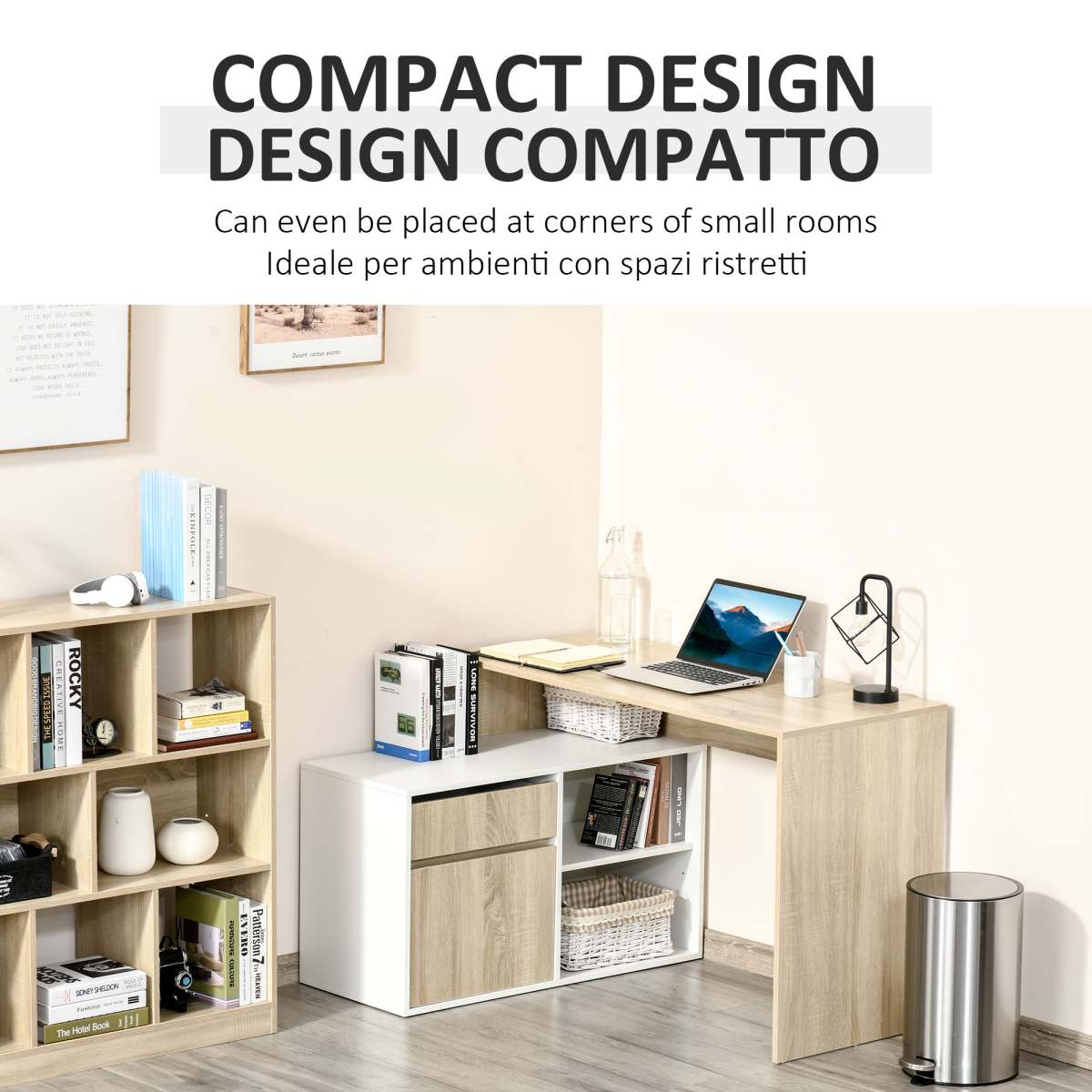 L-Shaped Corner Computer Desk Oak and White