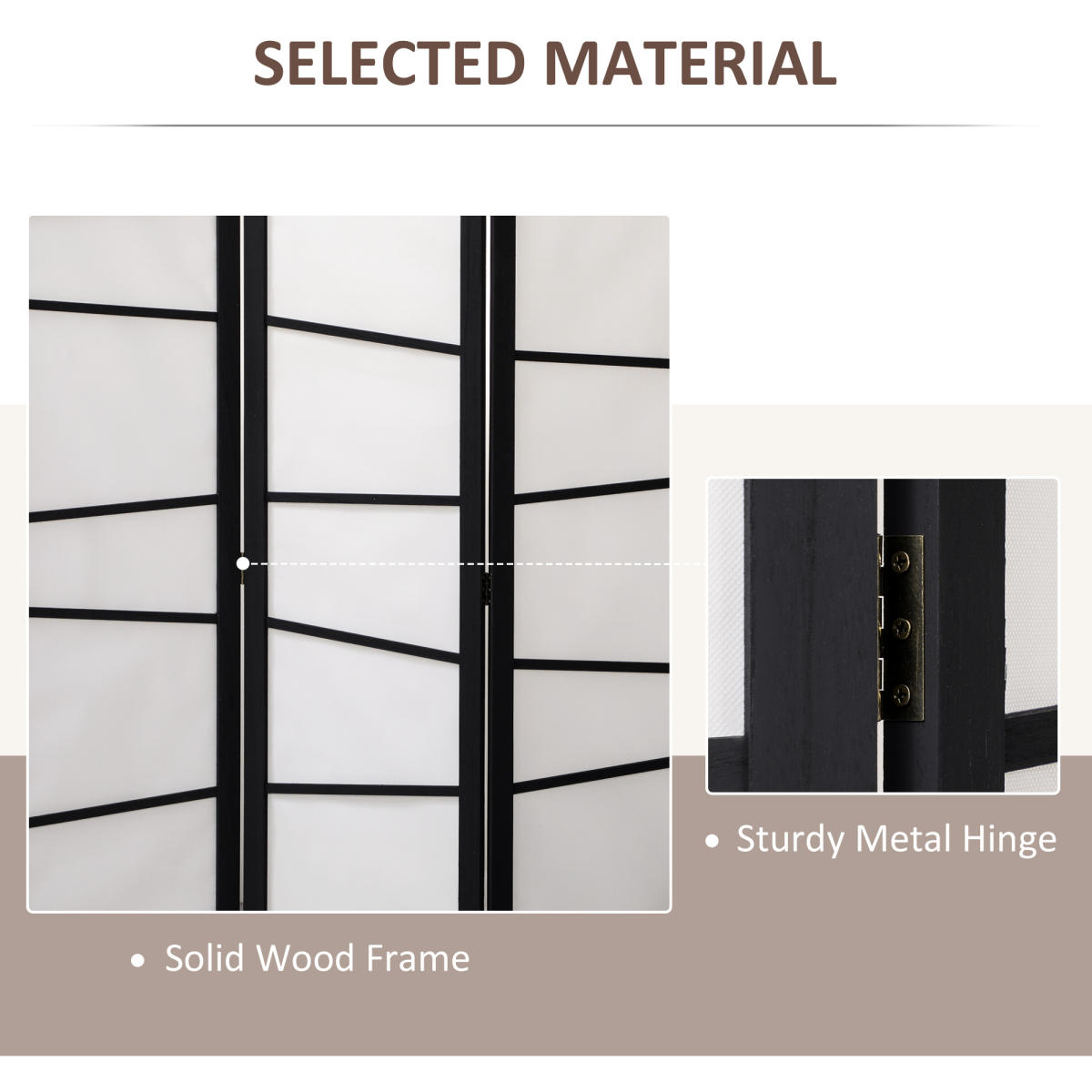 Folding Room Divider 3 Panel Privacy Screen Protector with Wooden Frame