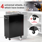 5-Drawer Lockable Steel Tool Storage Cabinet with Wheels Handle 2 Keys Black
