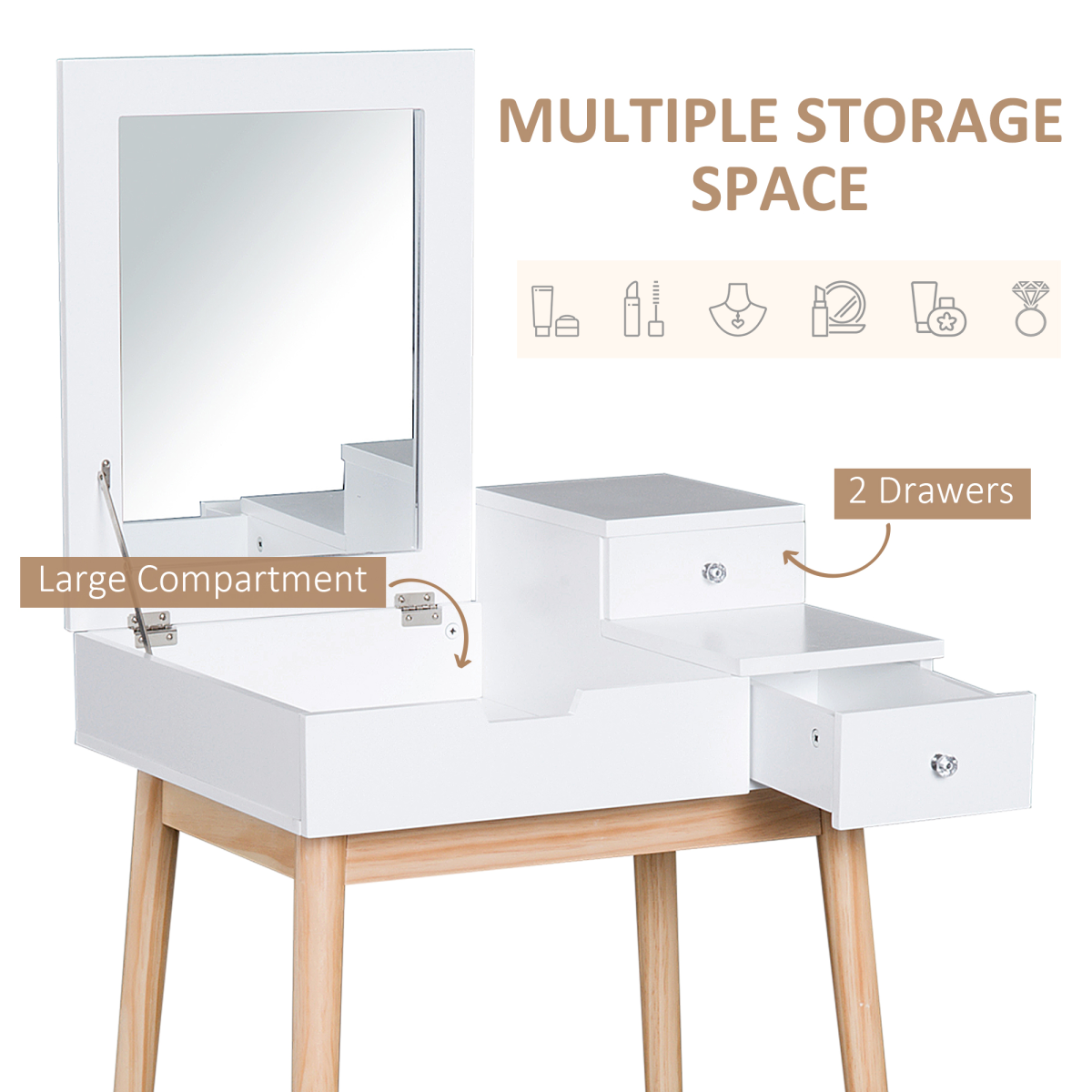 Dressing Table Desk Flip-up Mirror 2 Drawers Bedroom Makeup White