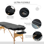 Portable Massage Bed Folding Spa Beauty Massage Table with 2 Sections Black
