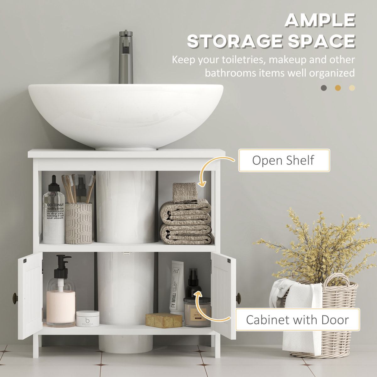kleankin Bathroom Pedestal Under Sink Cabinet Storage Shelves, Door, White
