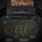 Electric Fireplace LED Fire Flame Effect, Double Door, 1000W/2000W, Black