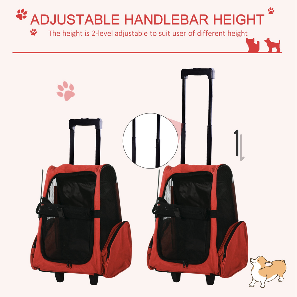 Pet Travel Backpack Bag Cat Puppy Dog Carrier with Trolley and Telescopic Handle
