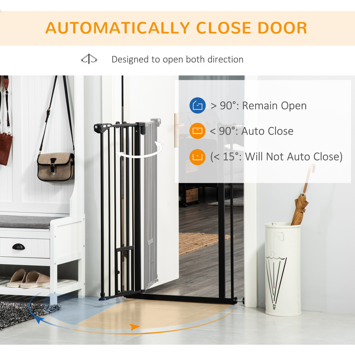 PawHut Extra Tall Dog Gate with Cat Door Auto Close for Stairs 74-101 cm Wide