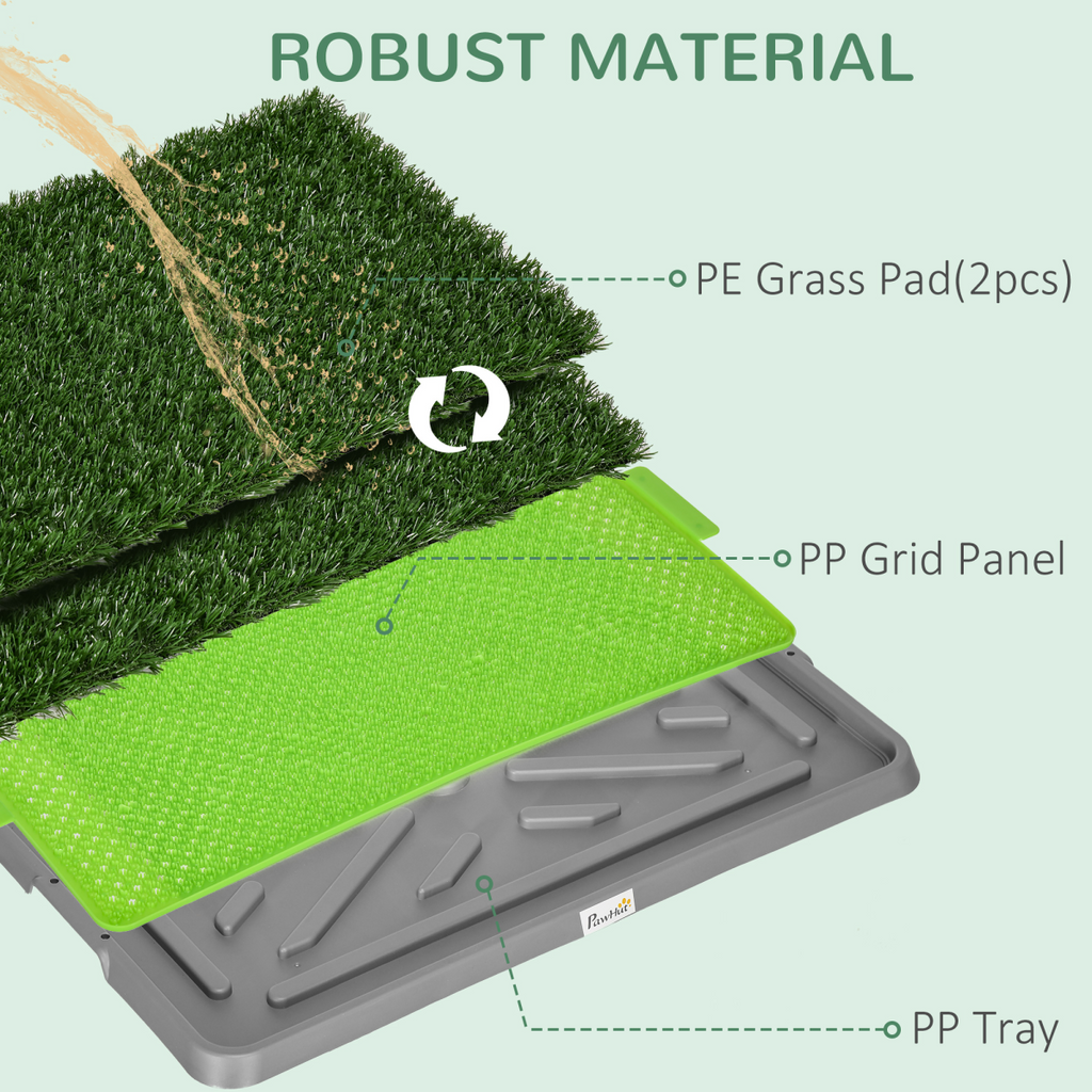 PawHut Dog Toilet with 2 Packs Artificial Grass Pads, 67 x 41cm, Green