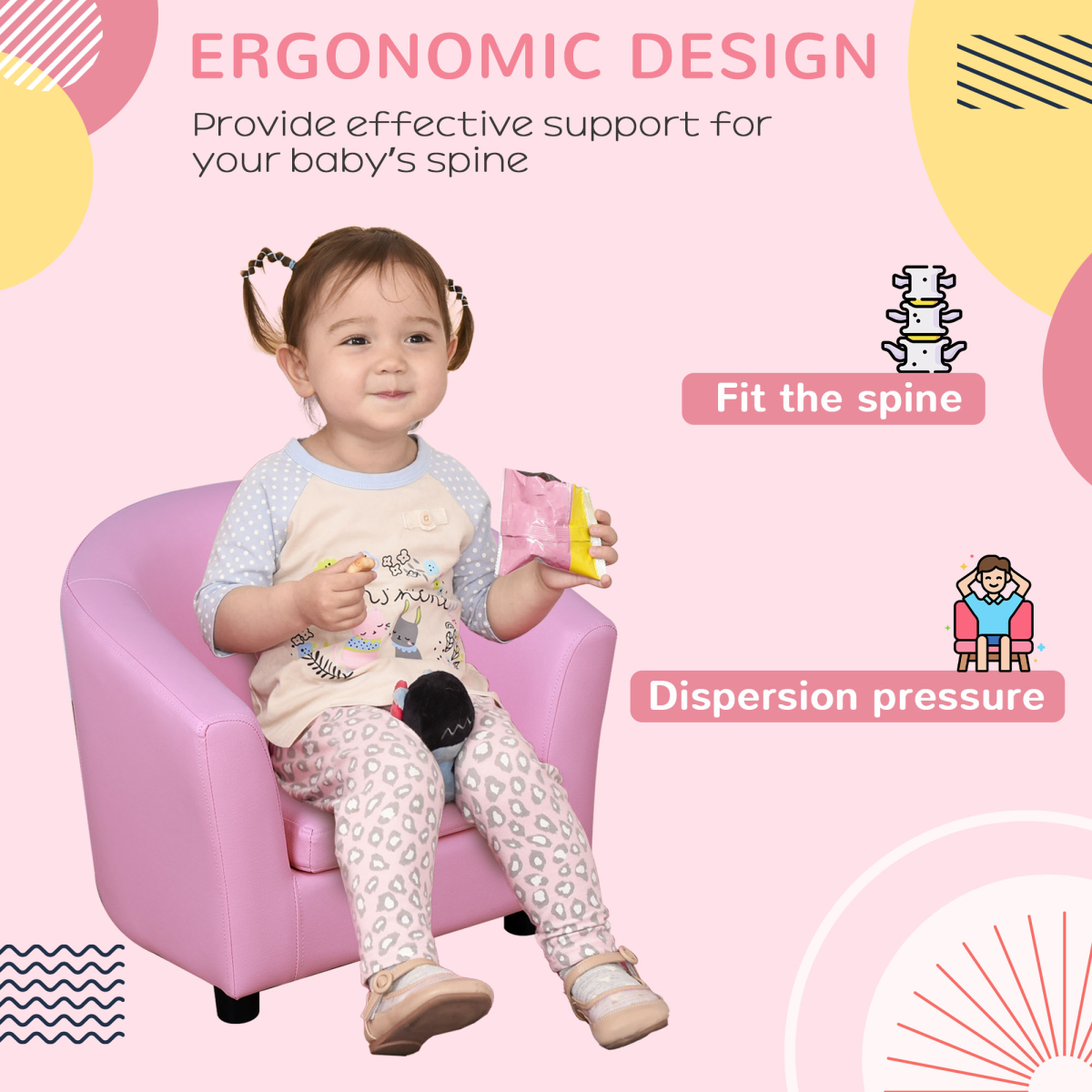 Kids Mini Sofa Children Armchair with Ottoman for Bedroom Playroom Pink