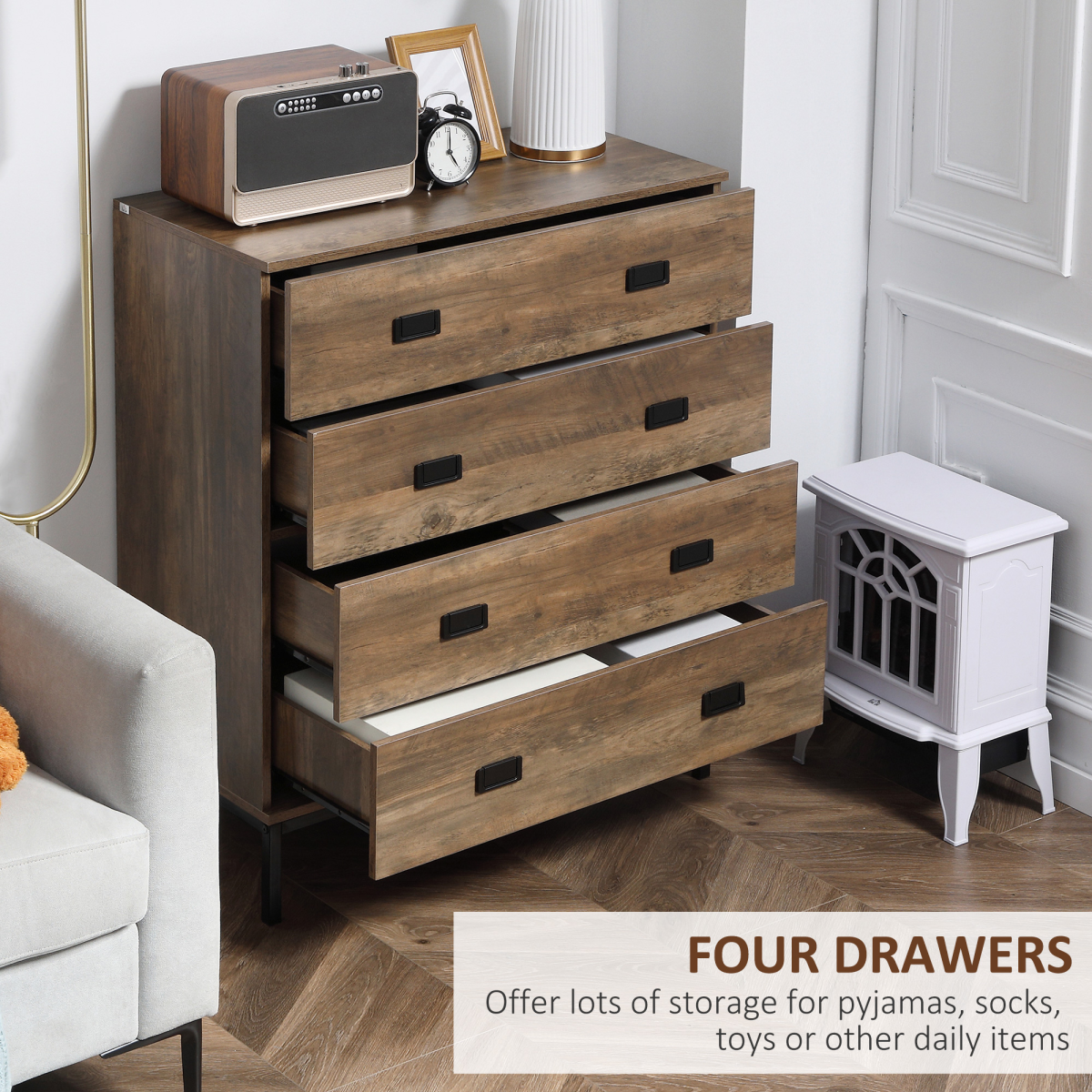 Chest of Drawers, 4 Drawer Unit Storage Chest Bedroom Living Room