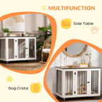Dog Crate Furniture End Table w/ Lockable Door, for Large Dogs - White Pawhut