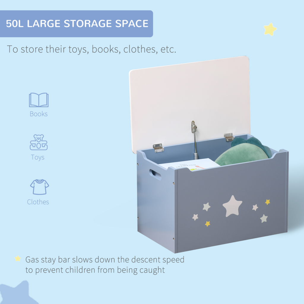 Kids Wooden Toy Box Children Storage Chest Organiser Side Handle Blue