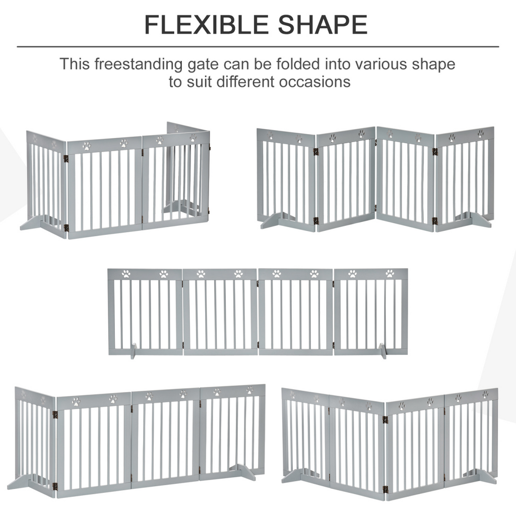 Freestanding Pet Gate 4 Panel Folding Wooden Dog Barrier w/ Support Feet