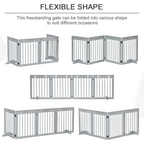 Freestanding Pet Gate 4 Panel Folding Wooden Dog Barrier w/ Support Feet