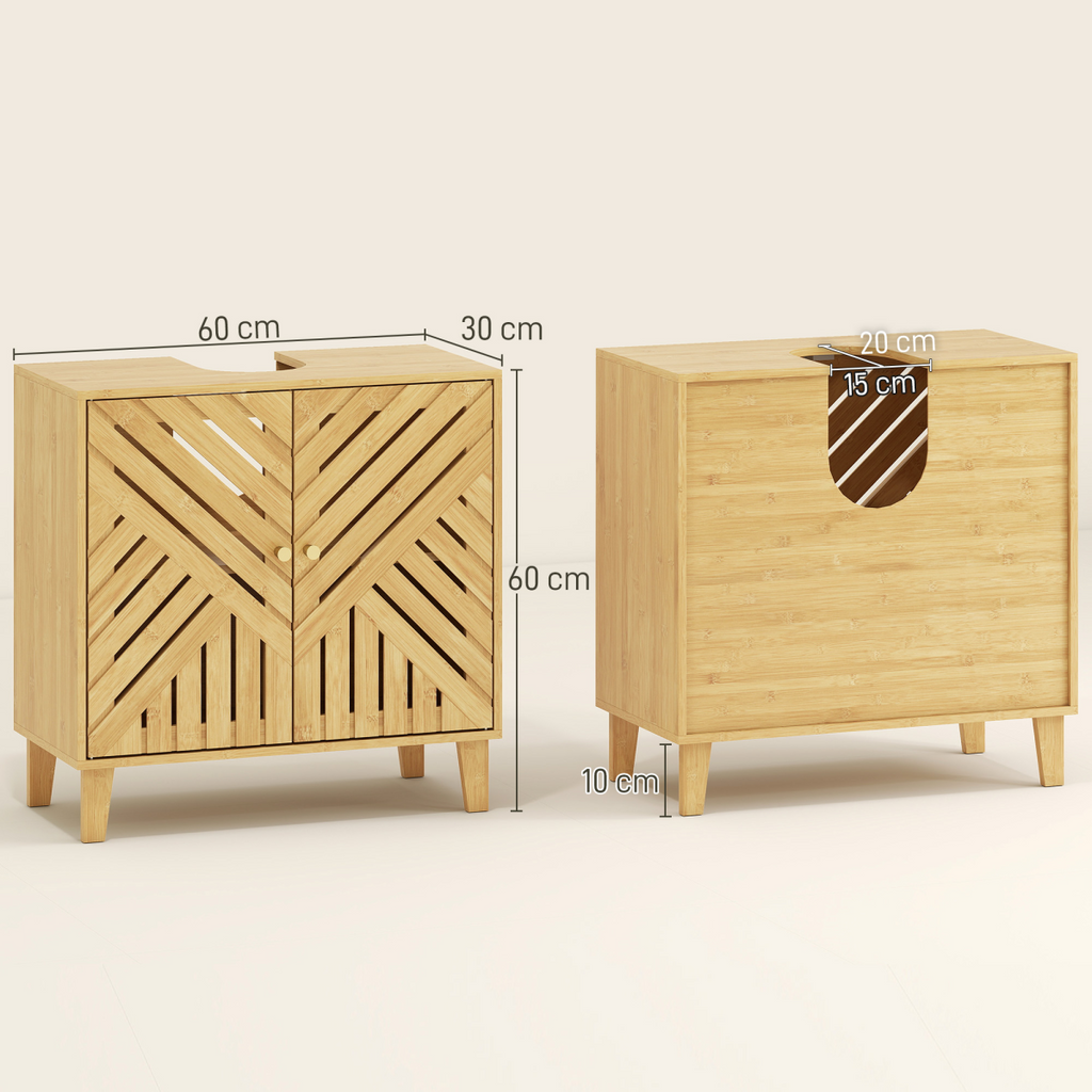 Bamboo Bathroom Under Sink Cabinet with Adjustable Shelf, Natural