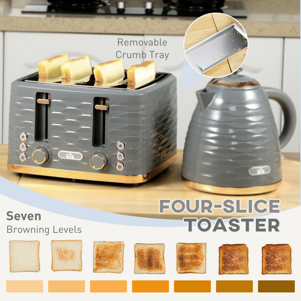 Kettle and Toaster Set 1.7L Rapid Boil Kettle & 4 Slice Toaster Grey