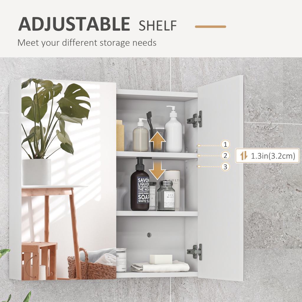 kleankin Wall Mounted Bathroom Storage Cupboard with Mirror and Shelf, White