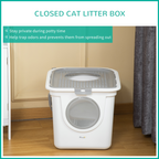 Cat Litter Tray Pet Litter Box Toilet with Front Entrance, Top Exit, Scoop - White