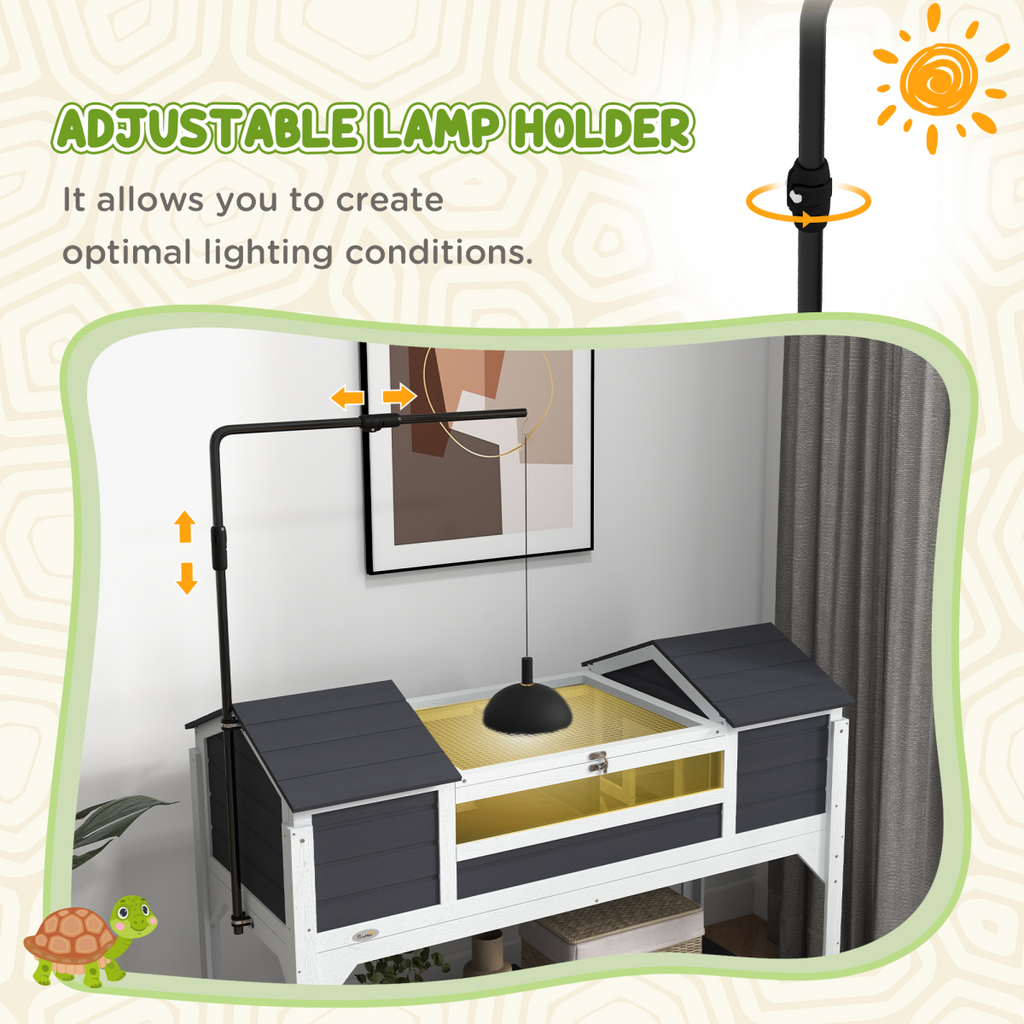 PawHut Tortoise House with Adjustable Lamp Holder, Openable Lid, Dual Main Houses