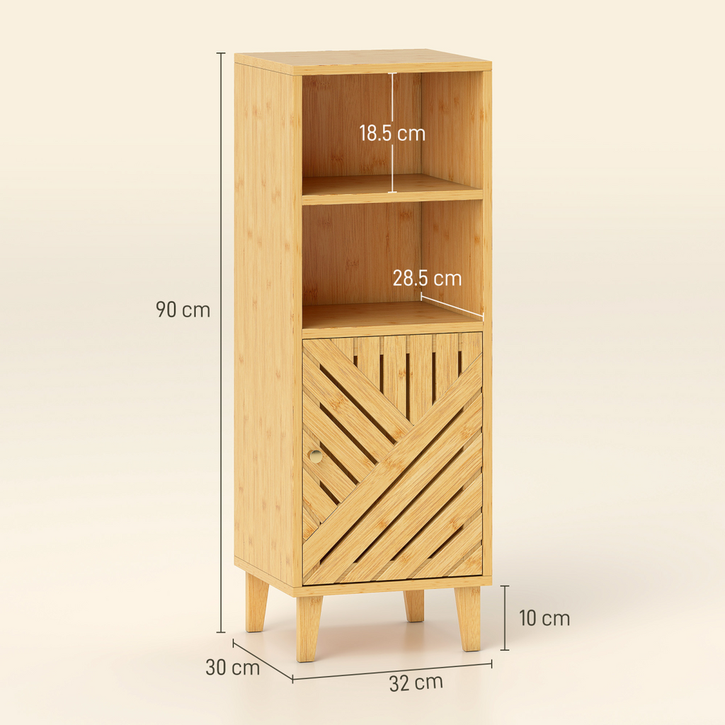Narrow Bathroom Storage Cabinet with Open Compartments, Natural