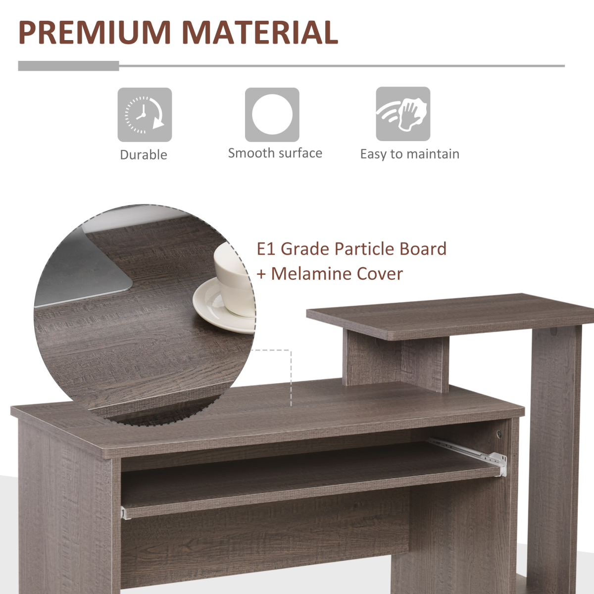 Computer Desk with Sliding Keyboard Tray Storage Drawer Shelf Grey