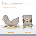 Kids Rocking Bear Plush Ride On Seat Sound Button Wood Base Seat Belt