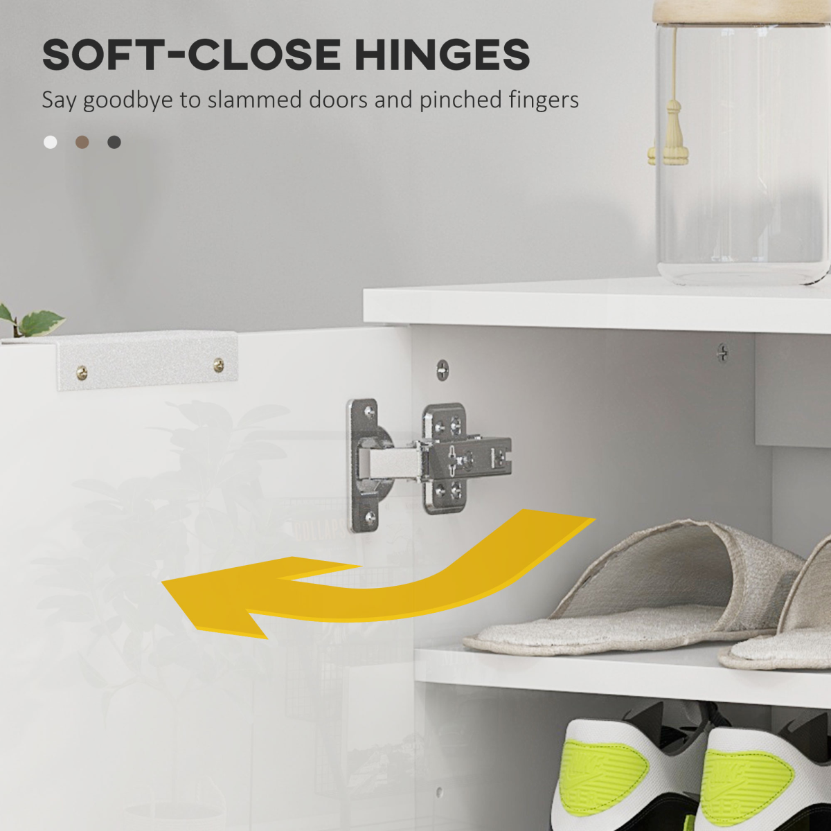 Shoe Storage Cabinet with Soft-Close Hinges & Adjust Shelves, High Gloss