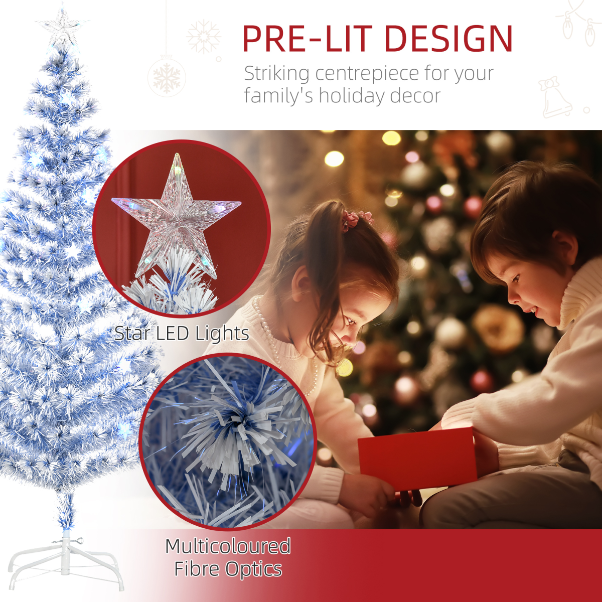 Artificial Fibre Optic Christmas Tree Seasonal Decoration w/ 26 LED HOMCOM