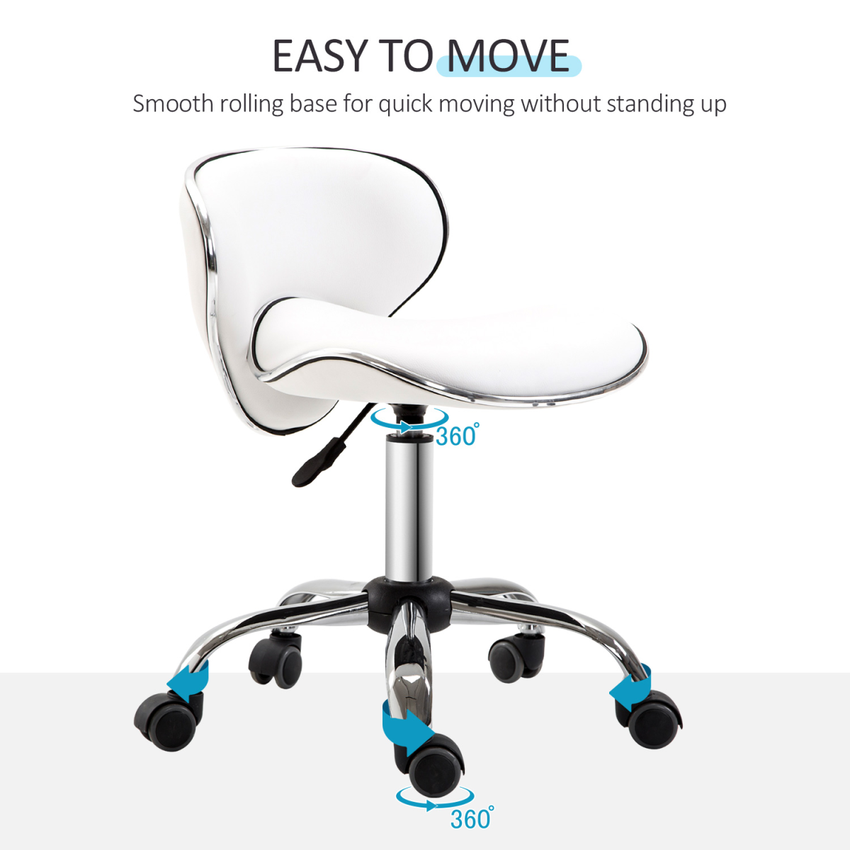 Office Chair Beauty Salon Rolling Technician Stool Chair Low Back White HOMCOM