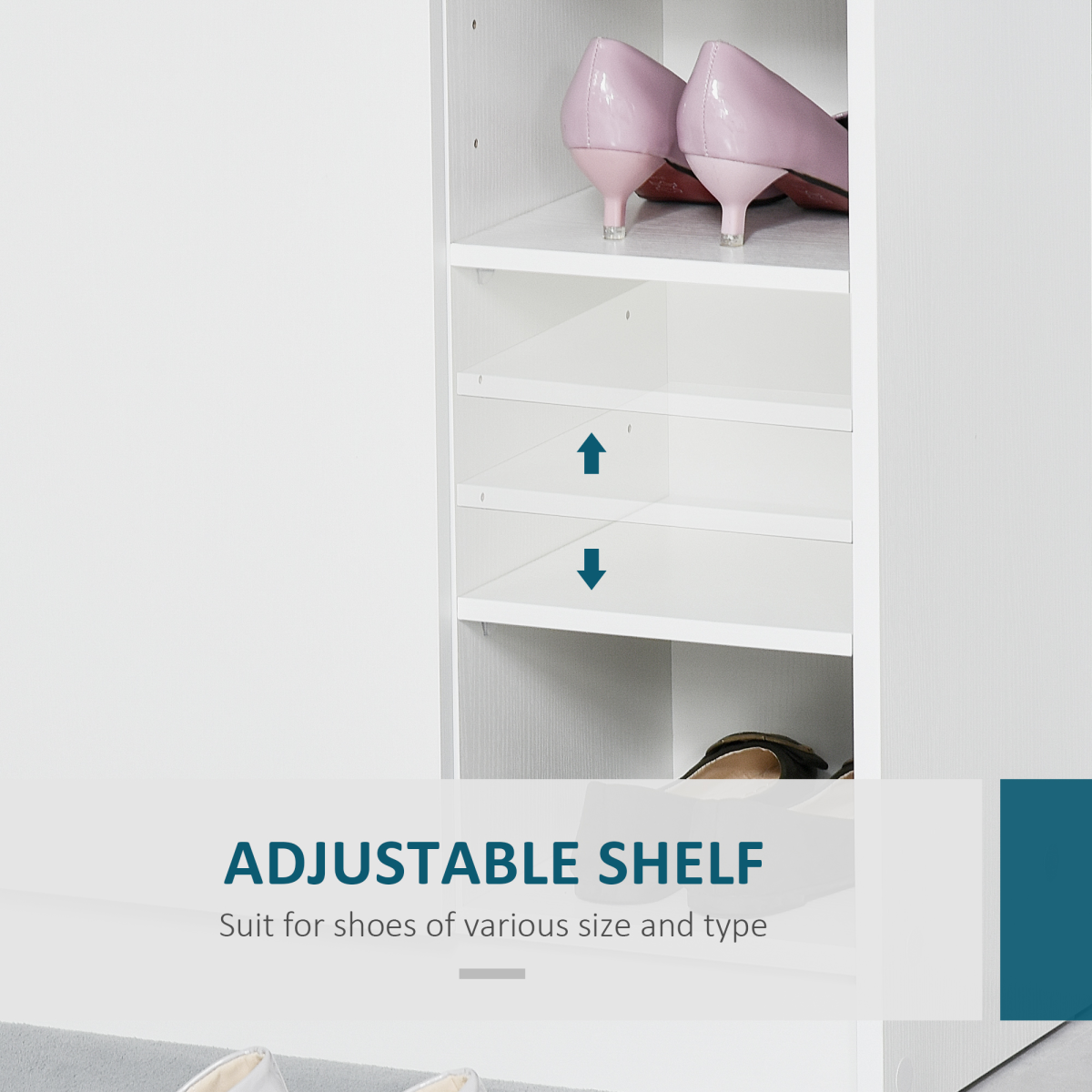Shoe Storage Cabinet Home 2 Doors with Adjustable 4 Shelves White