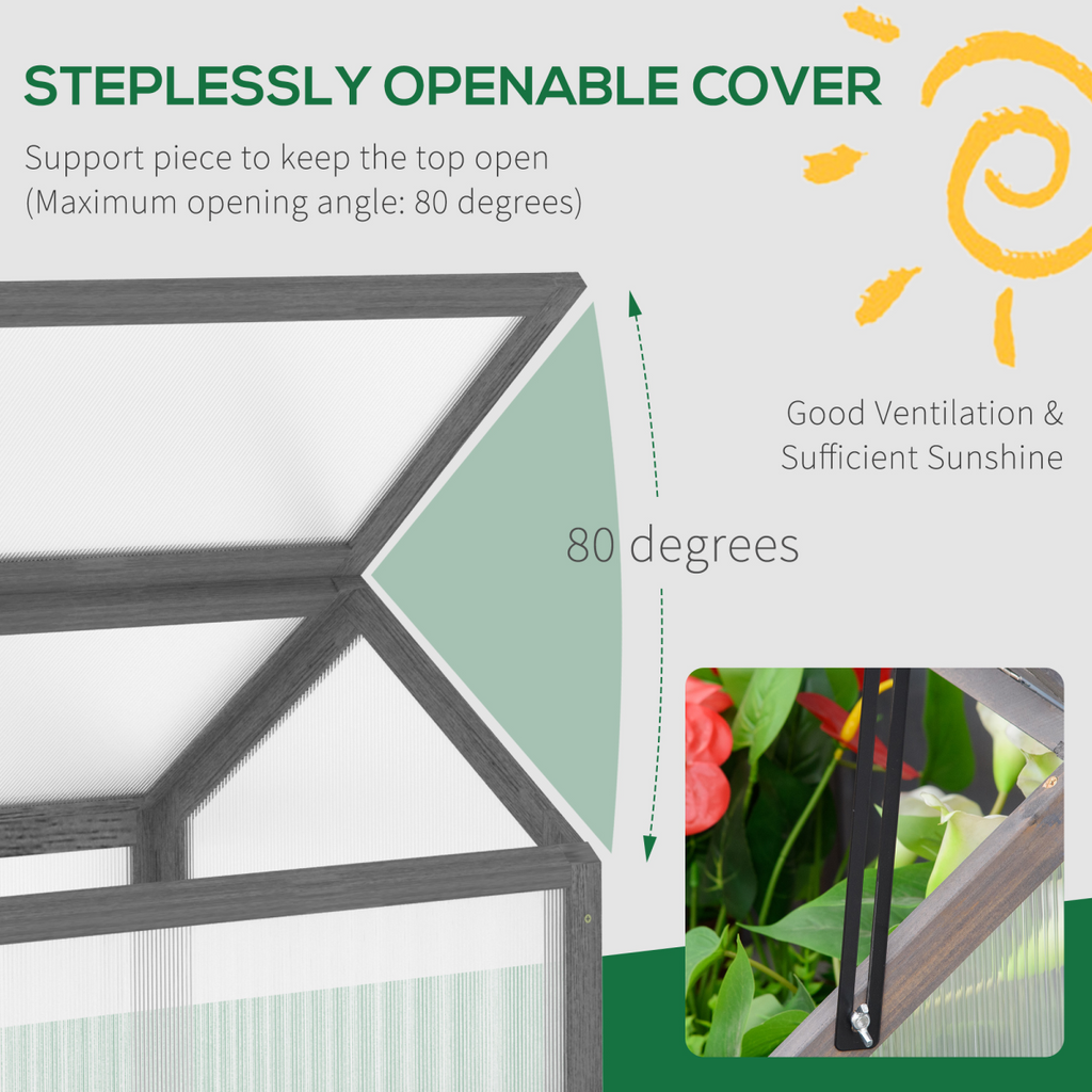 Wooden Cold Frame Greenhouse PC 90 x 52 x 50cm, Grey House